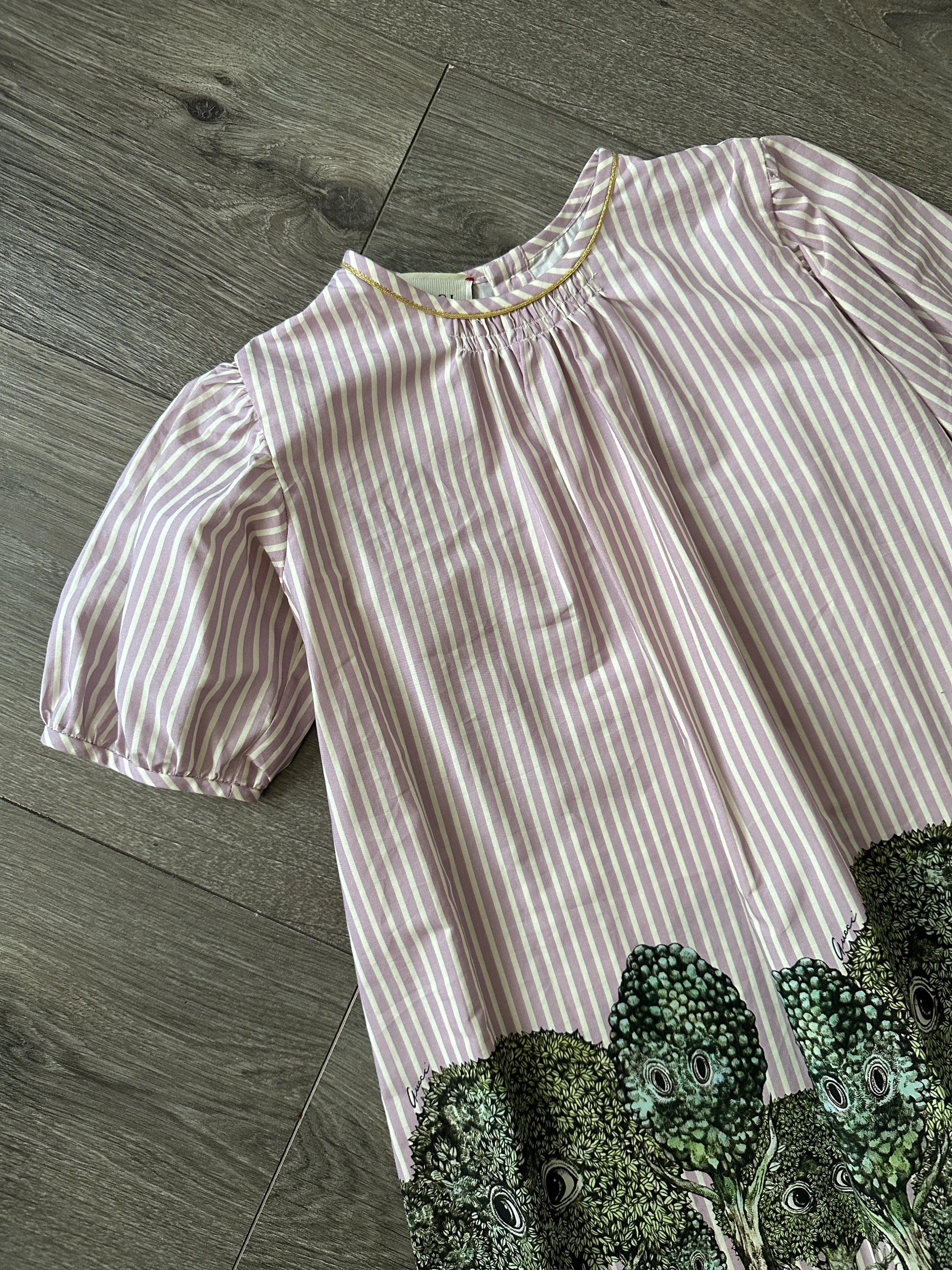 Gucci Red Striped Dress with Tree Print