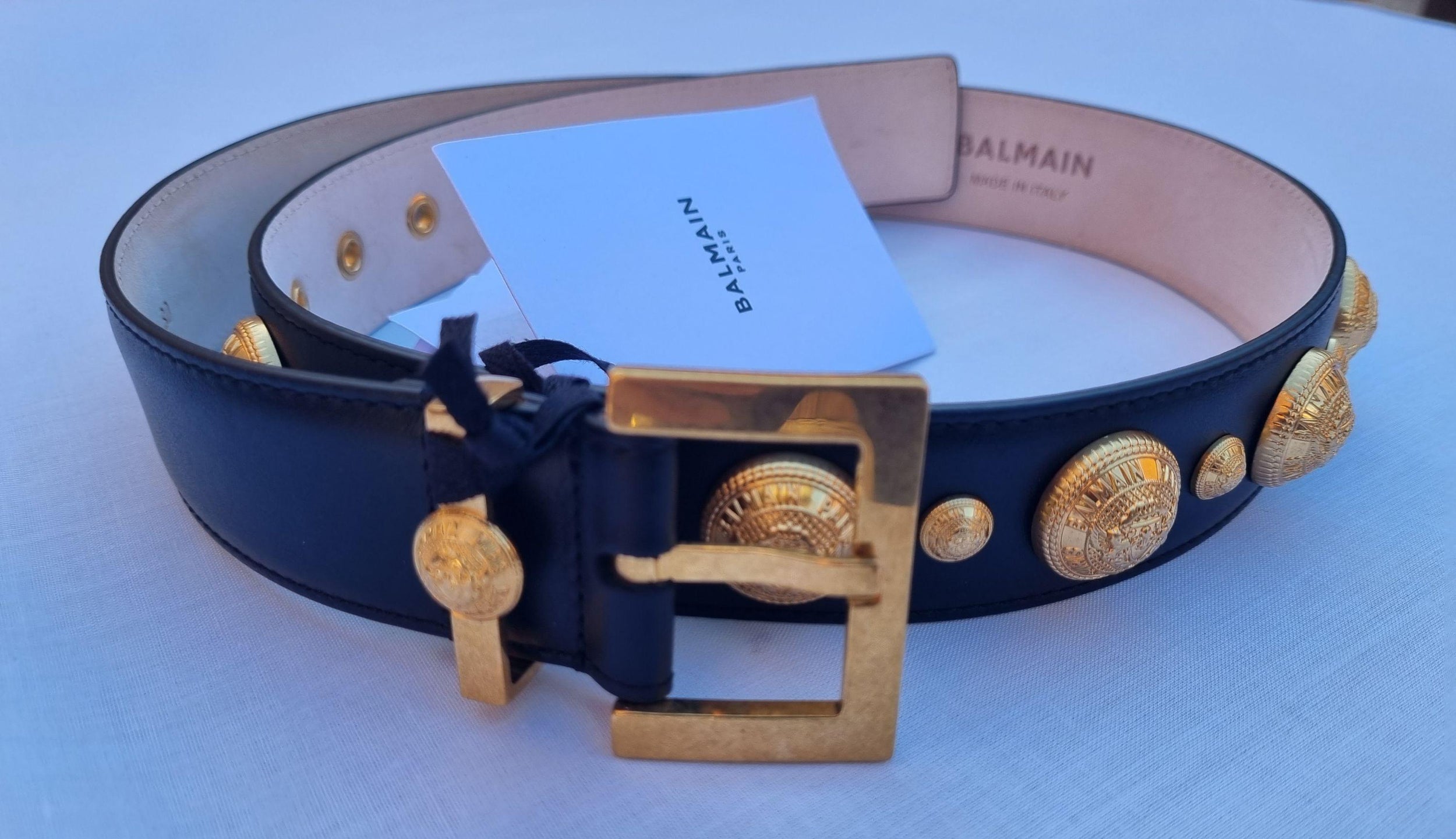 Black leather & gold-tone metal Coin belt 80