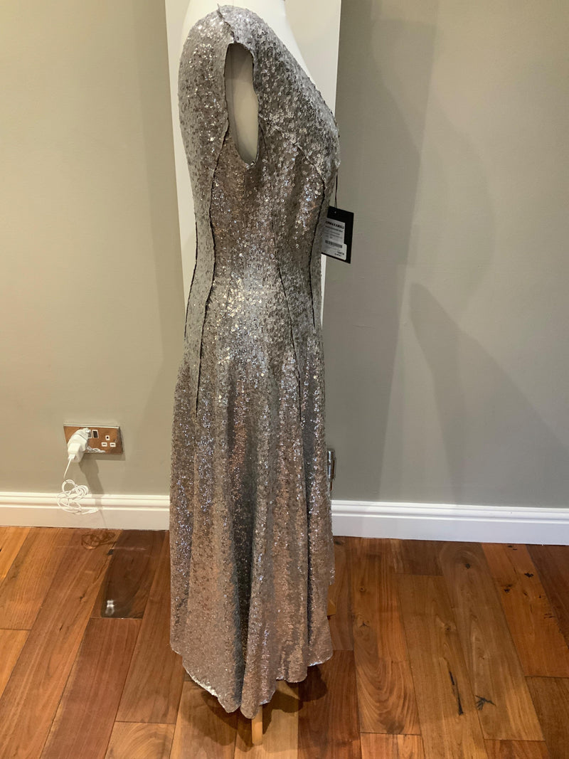Norma Kamali Silver Sequin Overlapping Grace Dress