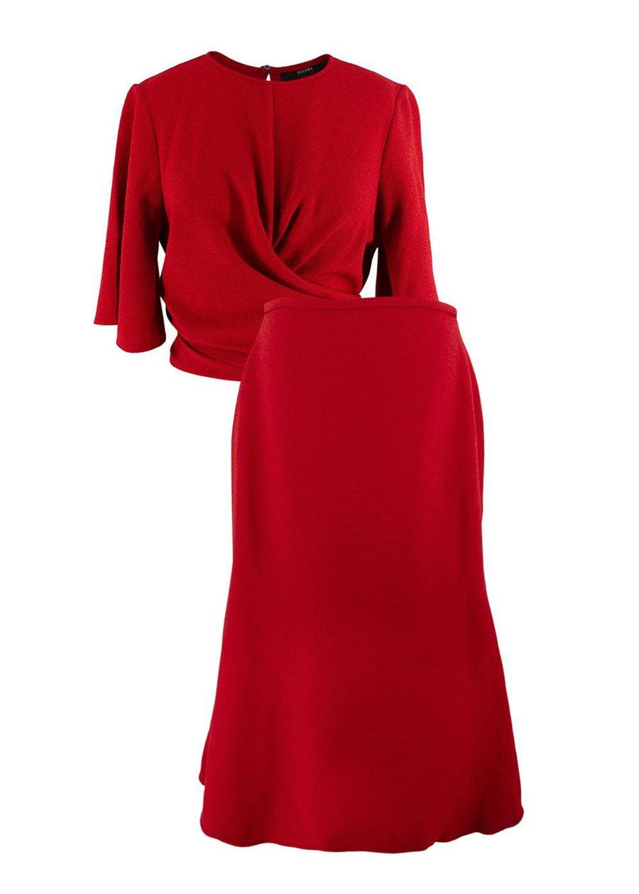 Ellery Red Crepe Wrap-tie Blouse & Fluted Skirt