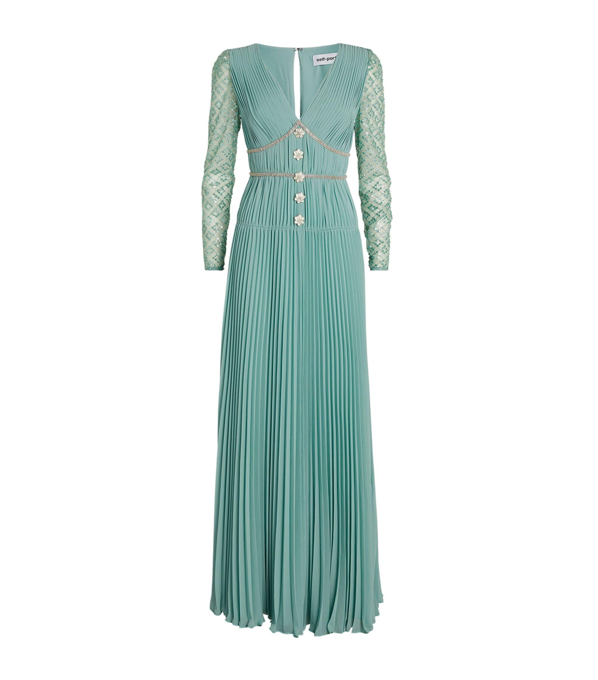 Self Portrait Green Embellished Maxi Dress