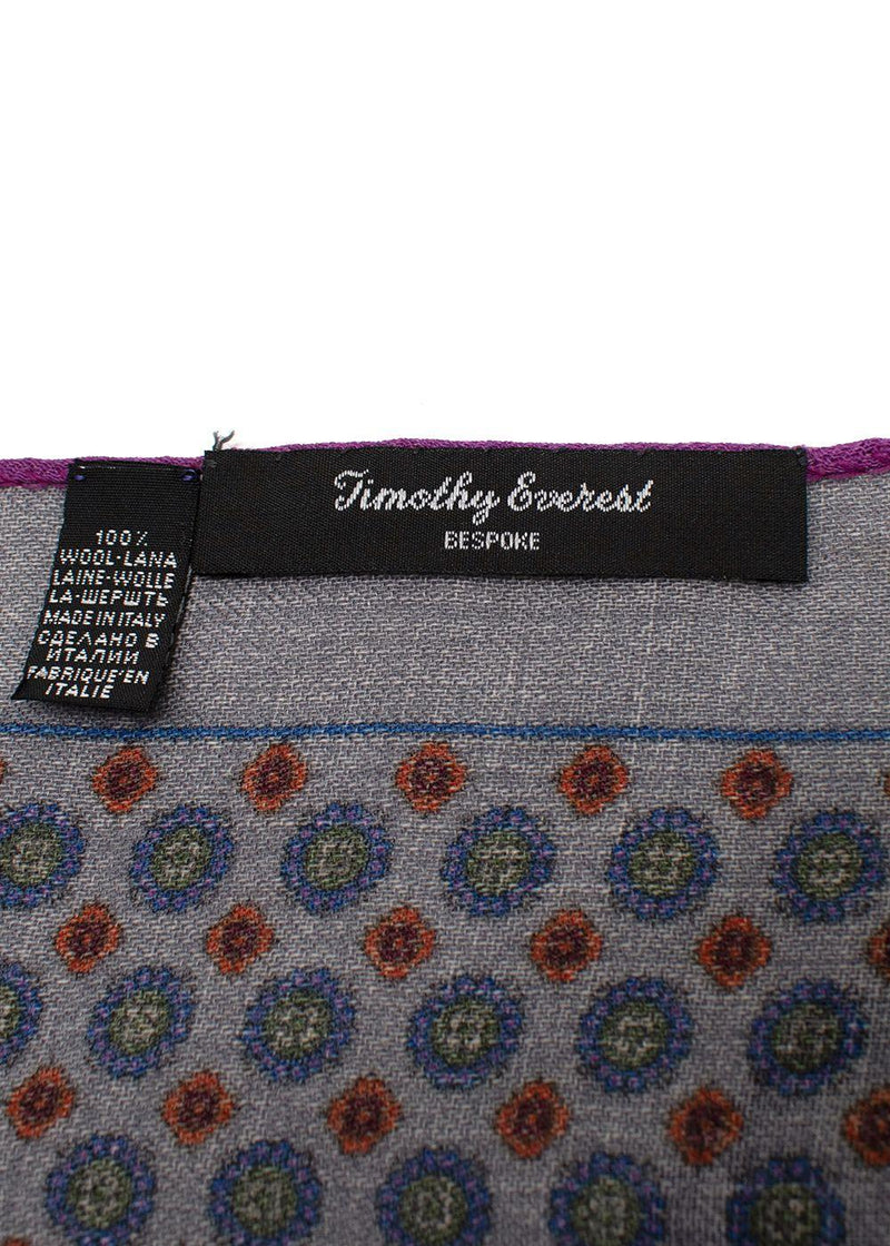 Timothy Everest Grey and Purple Patterned Pocket Square