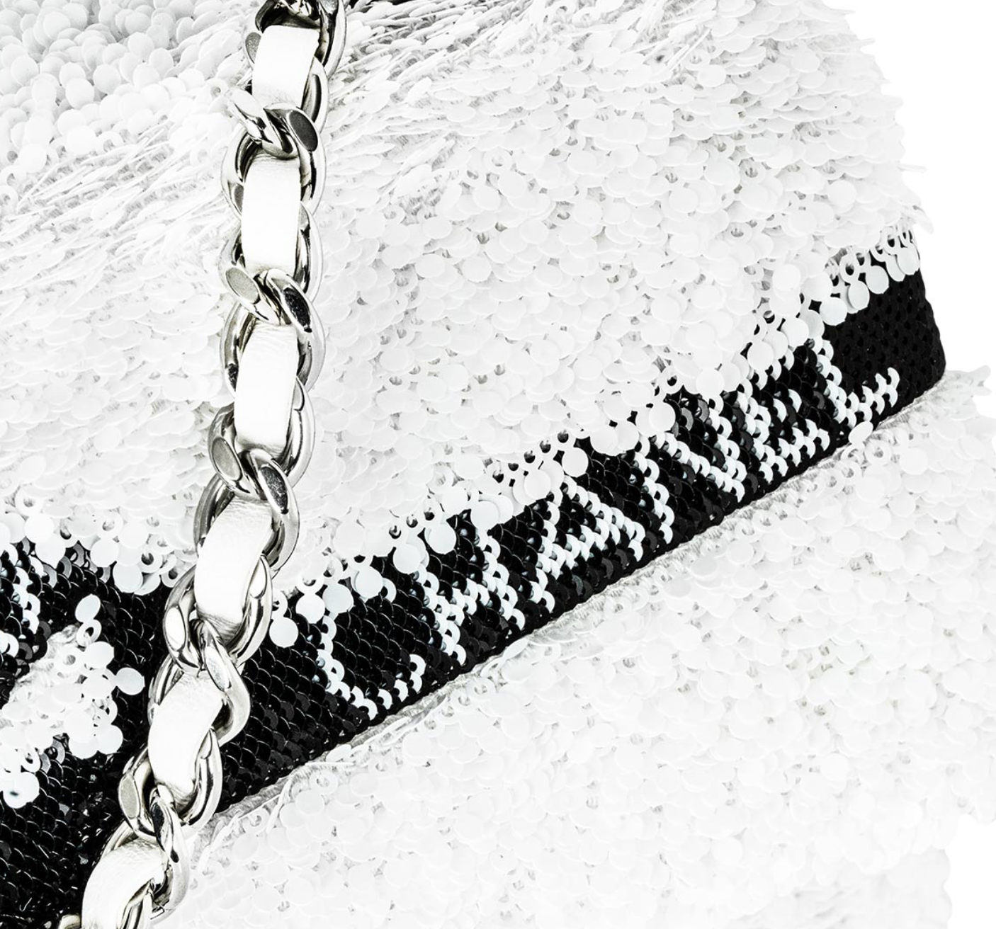 Chanel White & Black Sequin Bow Mini Flap Bag