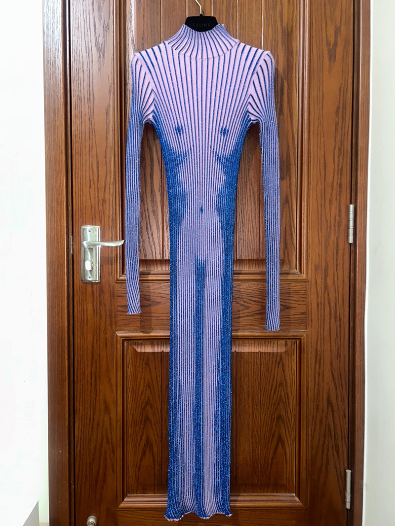 Lilac Metallic Rib Midi Dress