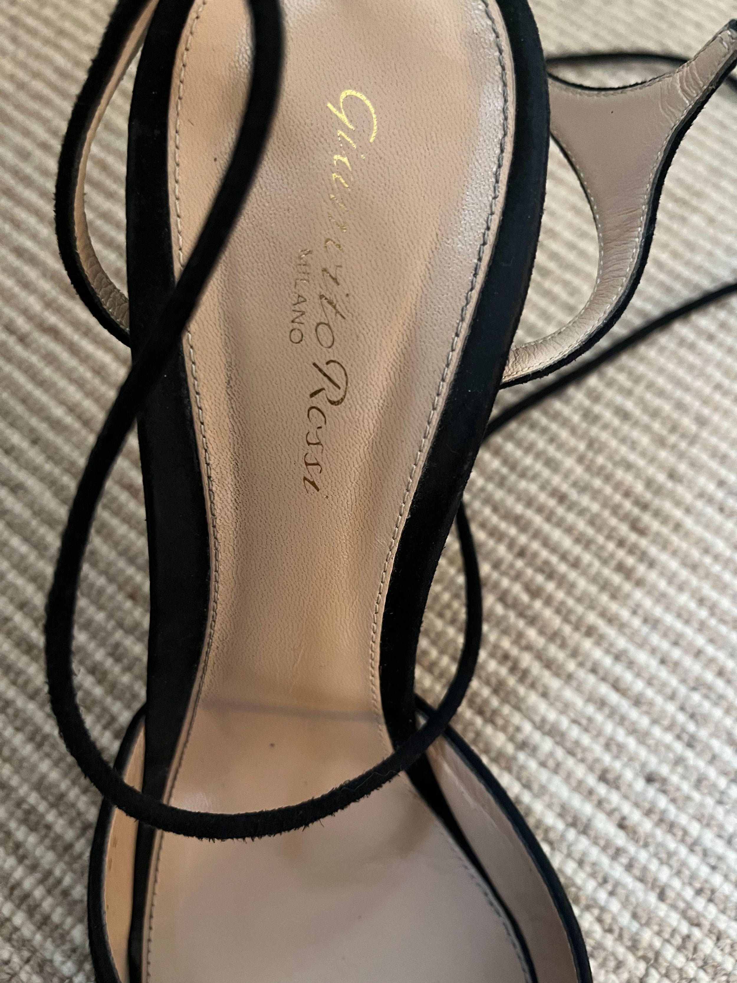 Gianvito Rossi Black Suede Wrap Around Heels