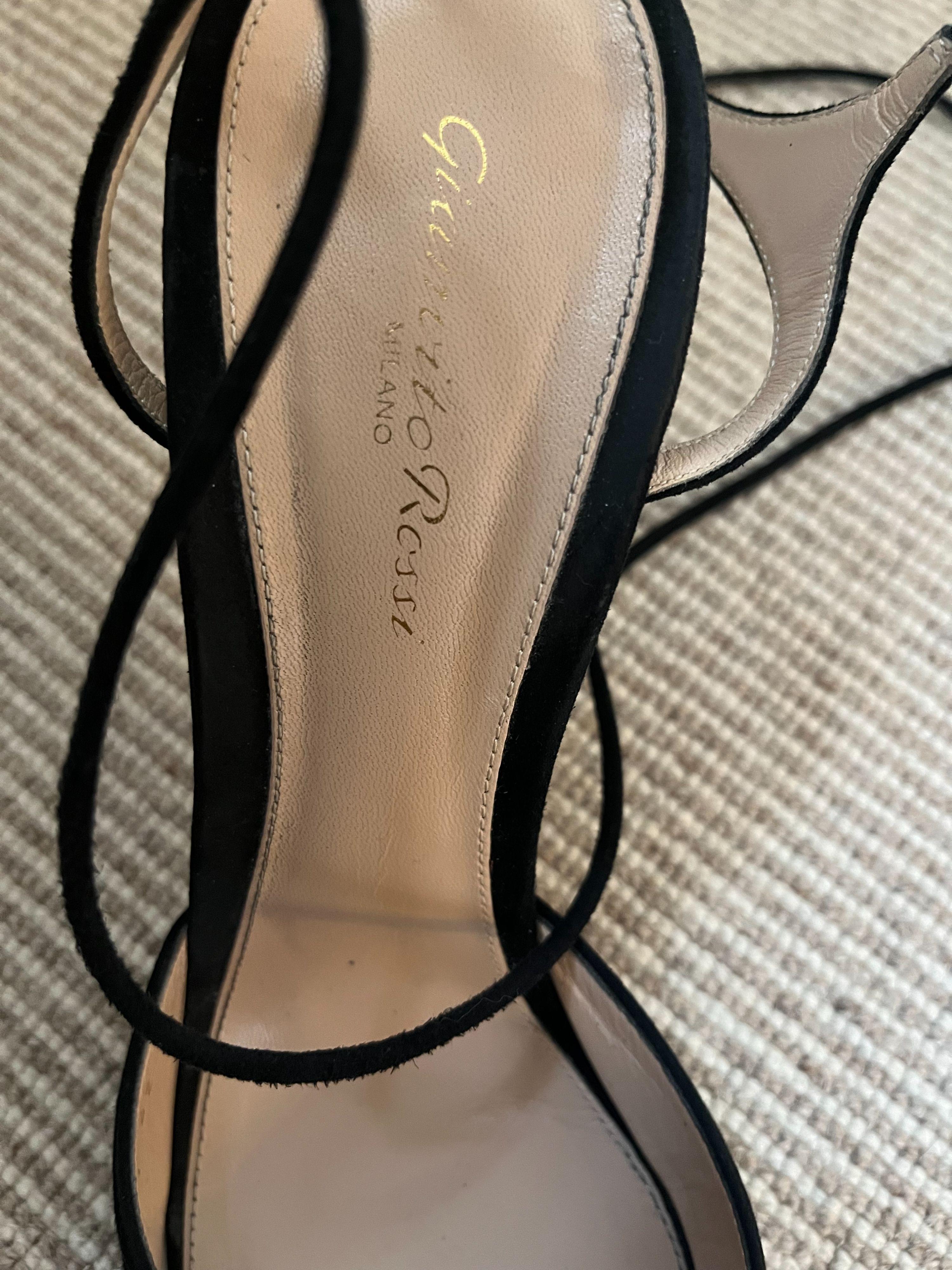 Gianvito Rossi Black Suede Wrap Around Heels