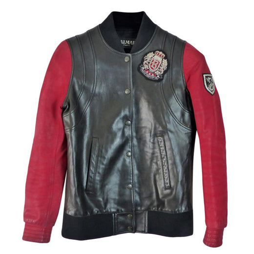 Balmain Black & Red Patch Applique Leather Jacket