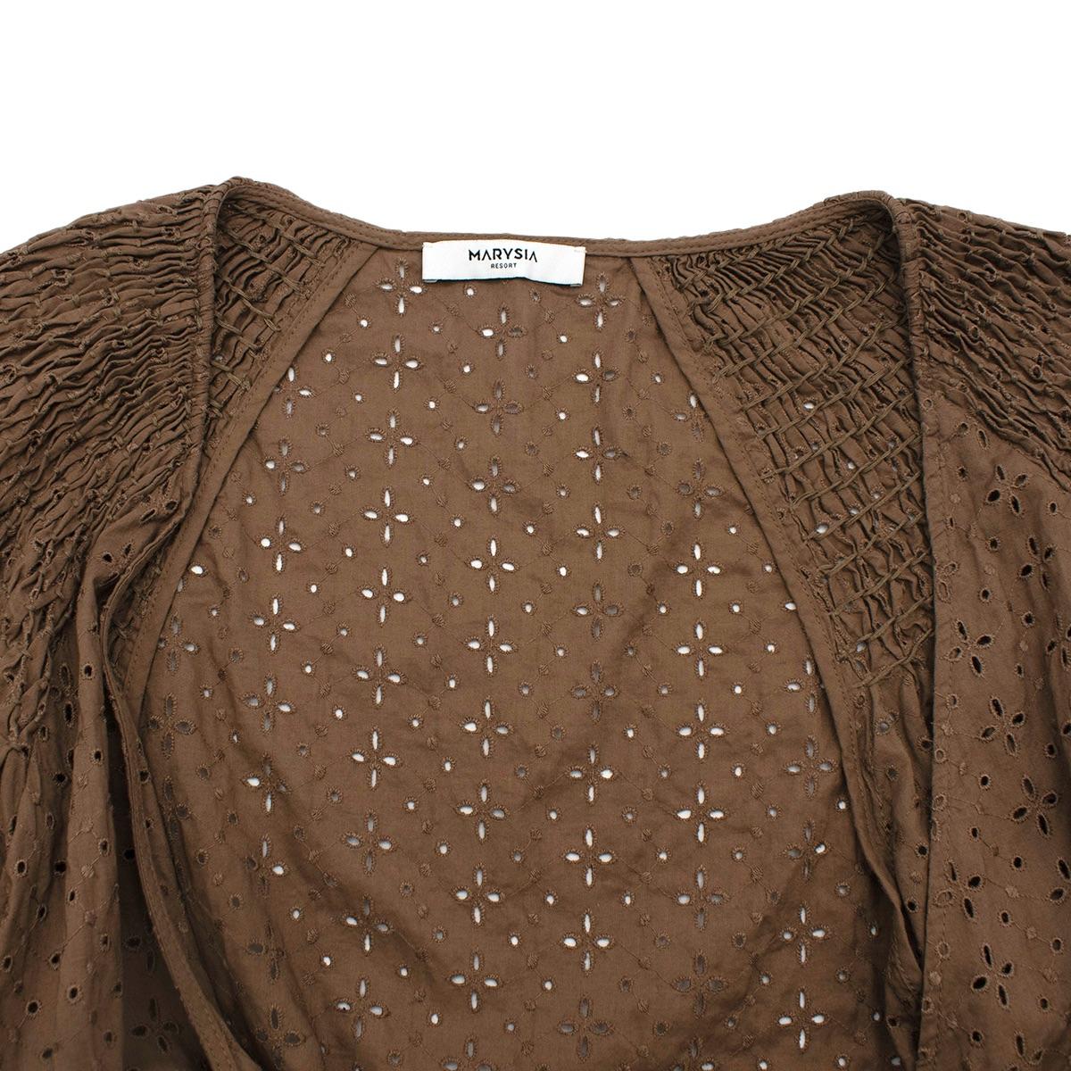 Brown Cotton Broderie Anglaise Wrap Dress