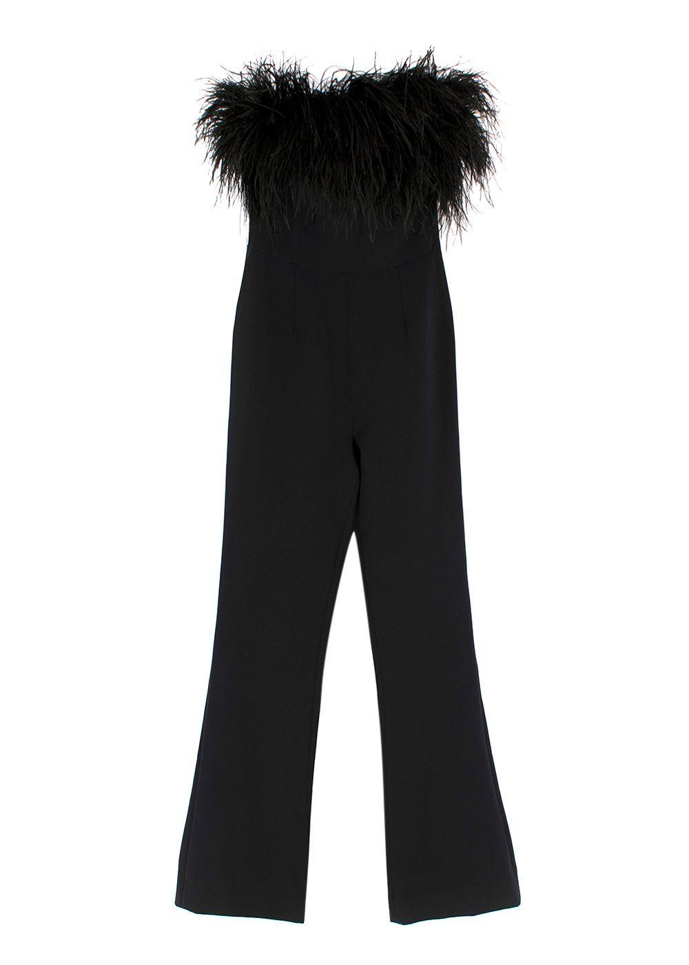 Safiyaa Black Myrine Feather-trimmed Jumpsuit