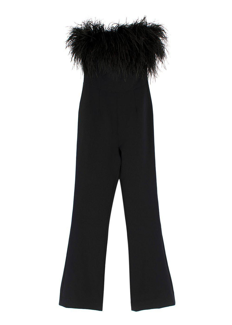 Safiyaa Black Myrine Feather-trimmed Jumpsuit