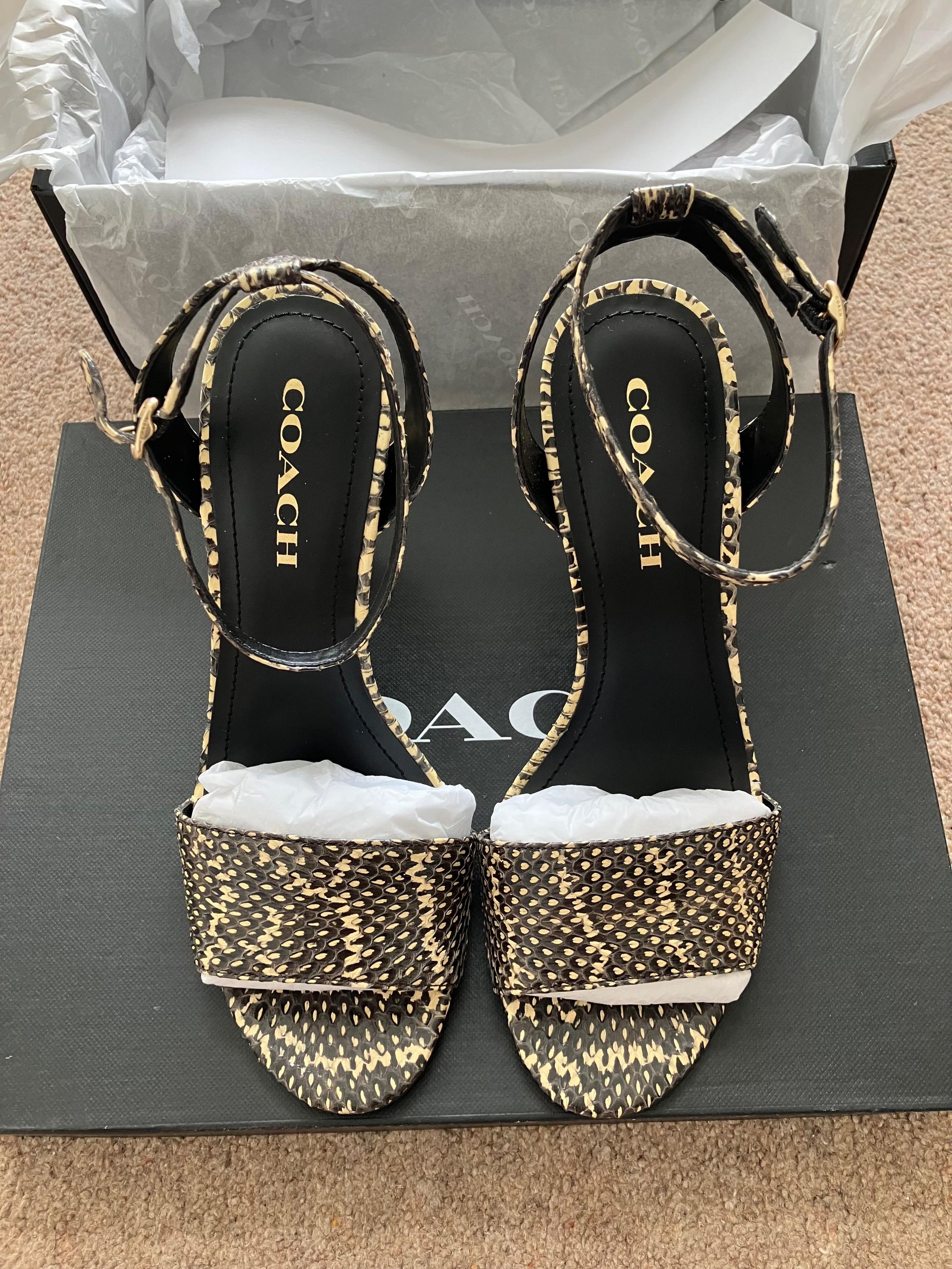 Coach Snakeskin Print Heeled Sandals