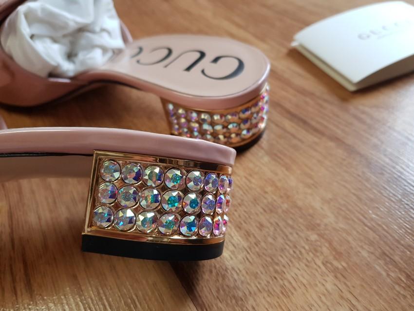Gucci Nude Crystal Embellished Square G Mules