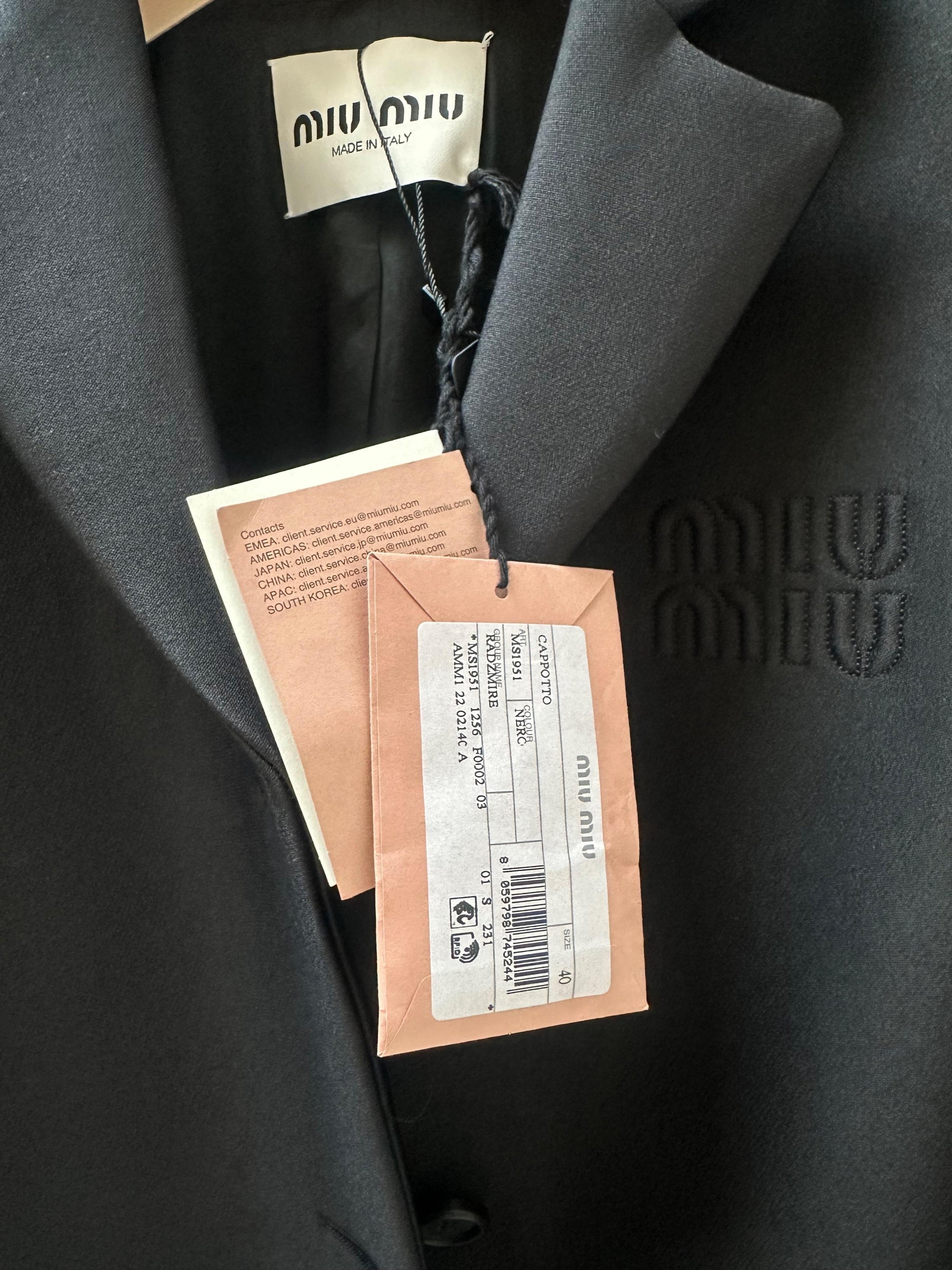 Miu Miu Black Wool  Midi Coat 2025