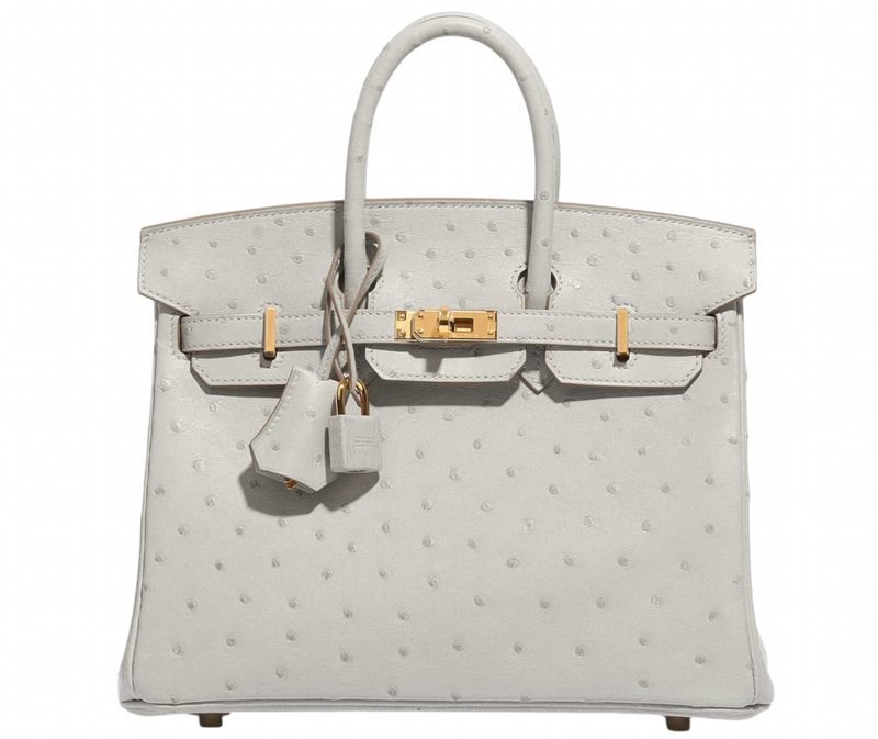 Hermès HSS Autruche Gris Perle Birkin 25 With Gold-tone Hardware