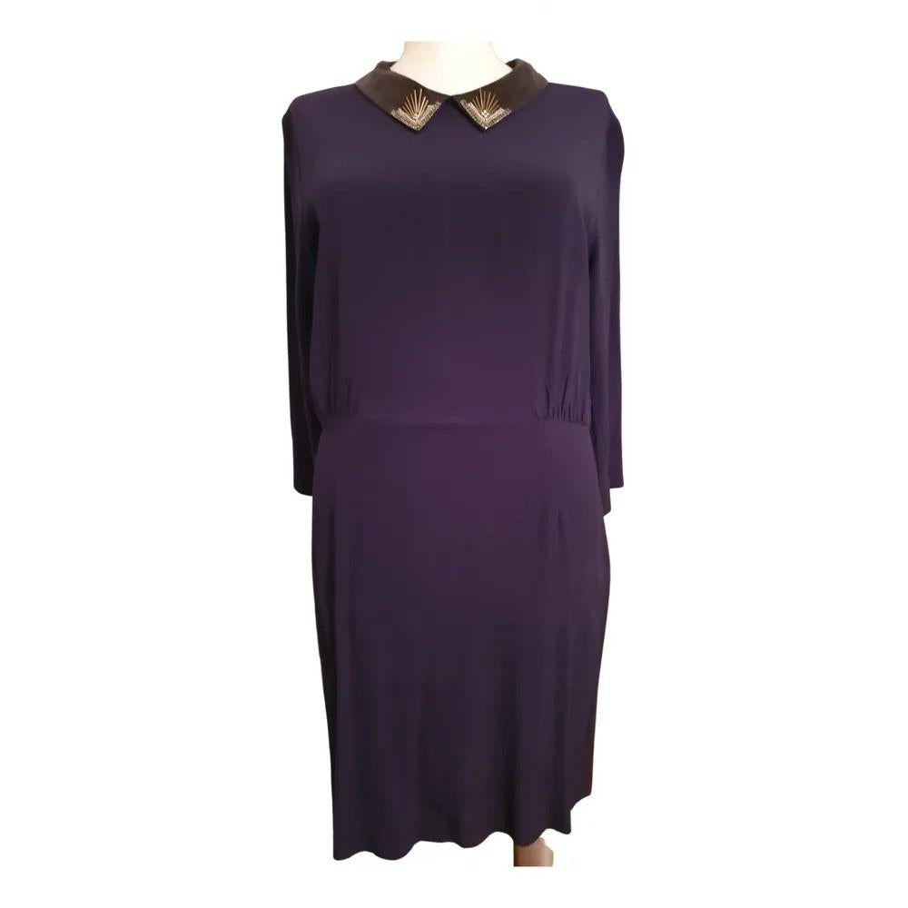 Purple crepe embellished collar dress