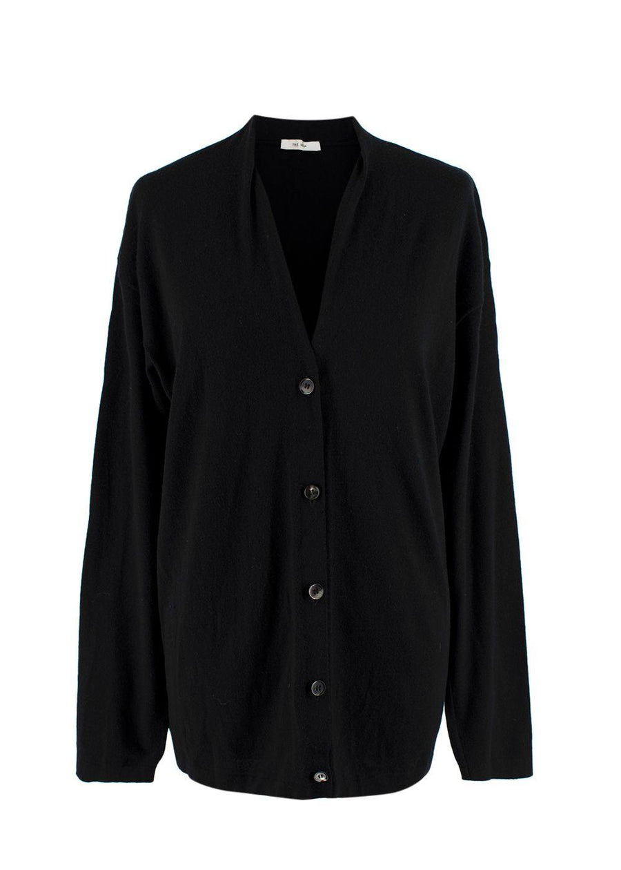 The Row Black Fine Knit Wool Cardigan