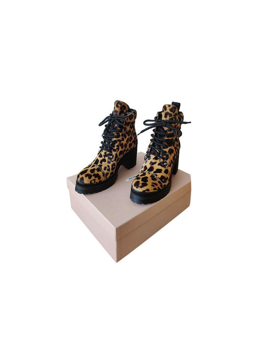 Leopard Print Lace-Up Ankle Boots