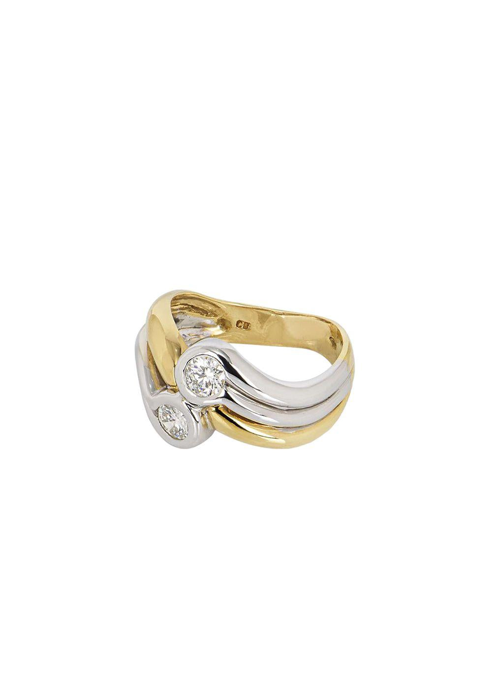 18ct yellow gold, white gold & white diamond dress ring 52EU
