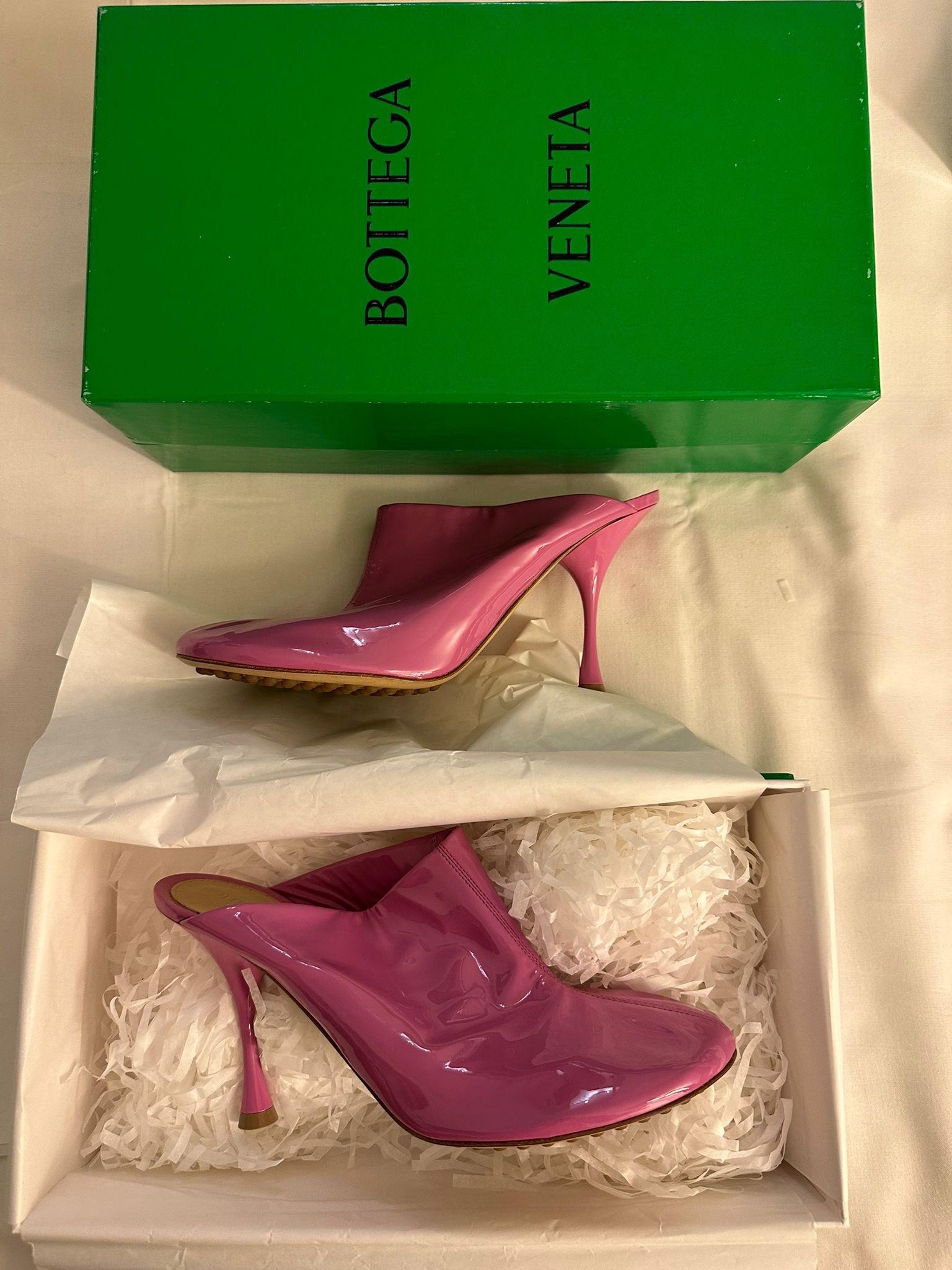 Pink Patent Leather Dot Sock Mules