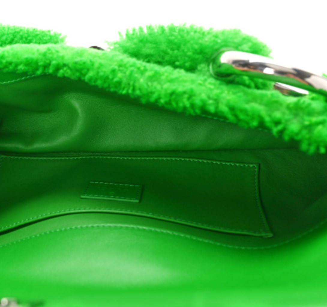 Gucci Grass Green Shearling Horsebit 1955 Chain Shoulder Bag