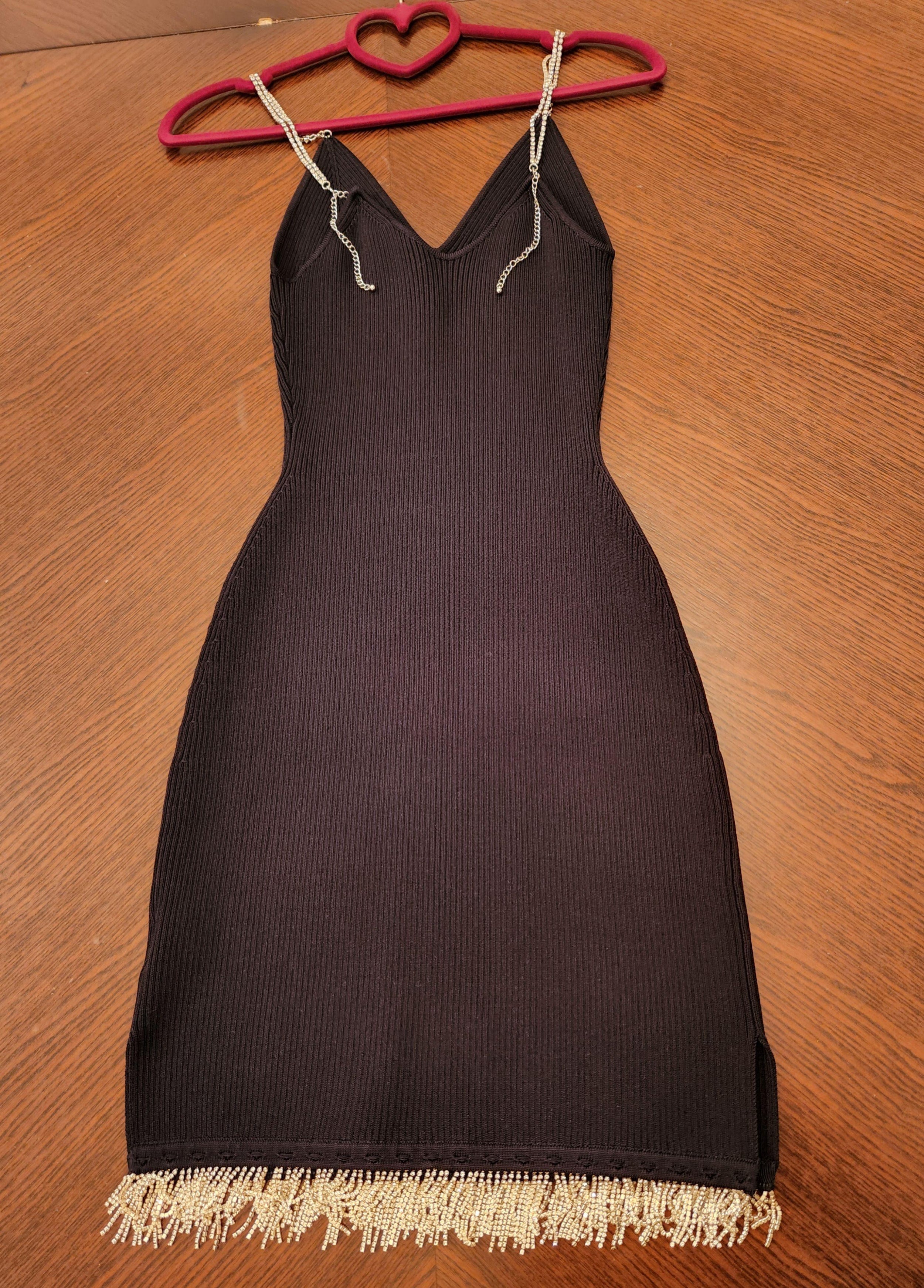 Bella Crystal Tassel Black Bodycon Dress
