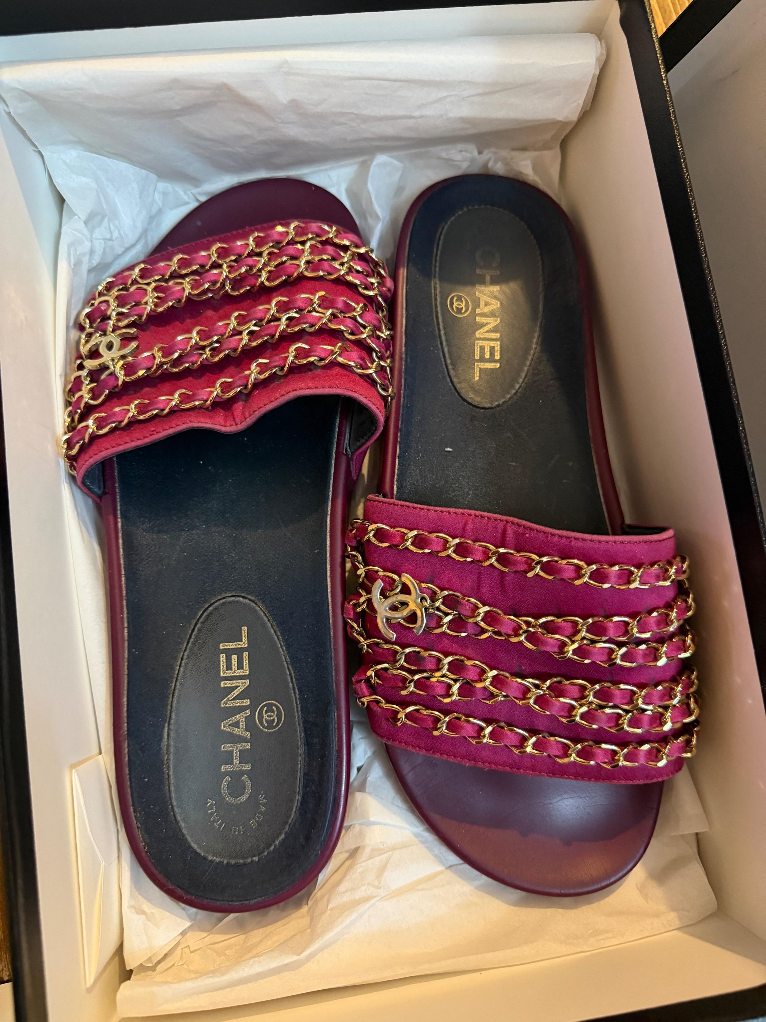 Chanel Chain Embellished Slides