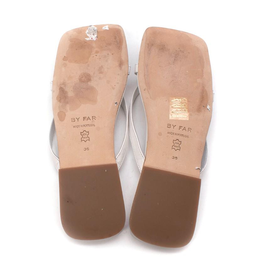 By Far Deni White Leather Flat Sandals