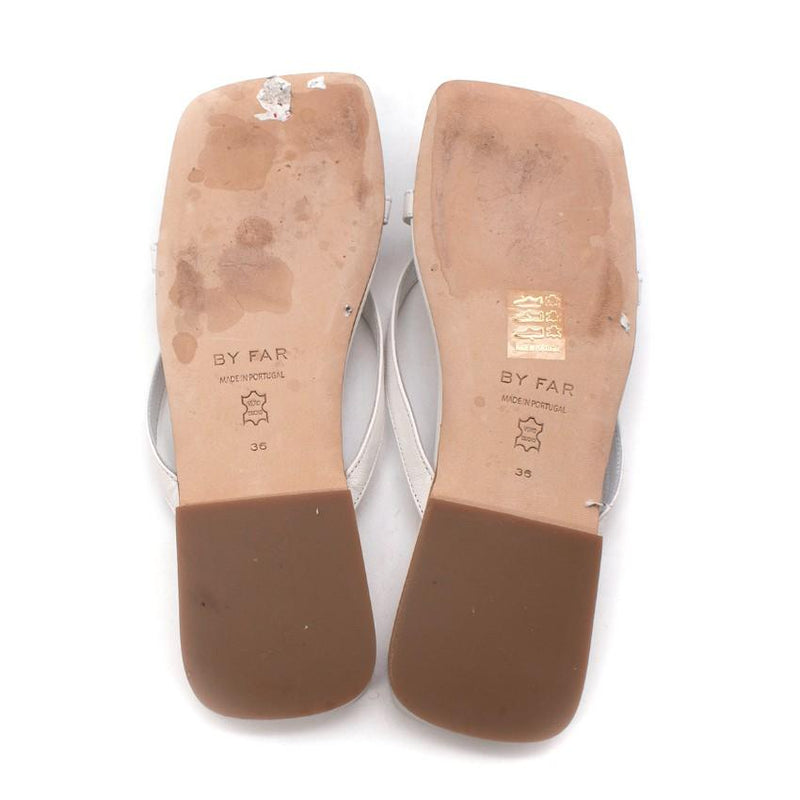 By Far Deni White Leather Flat Sandals