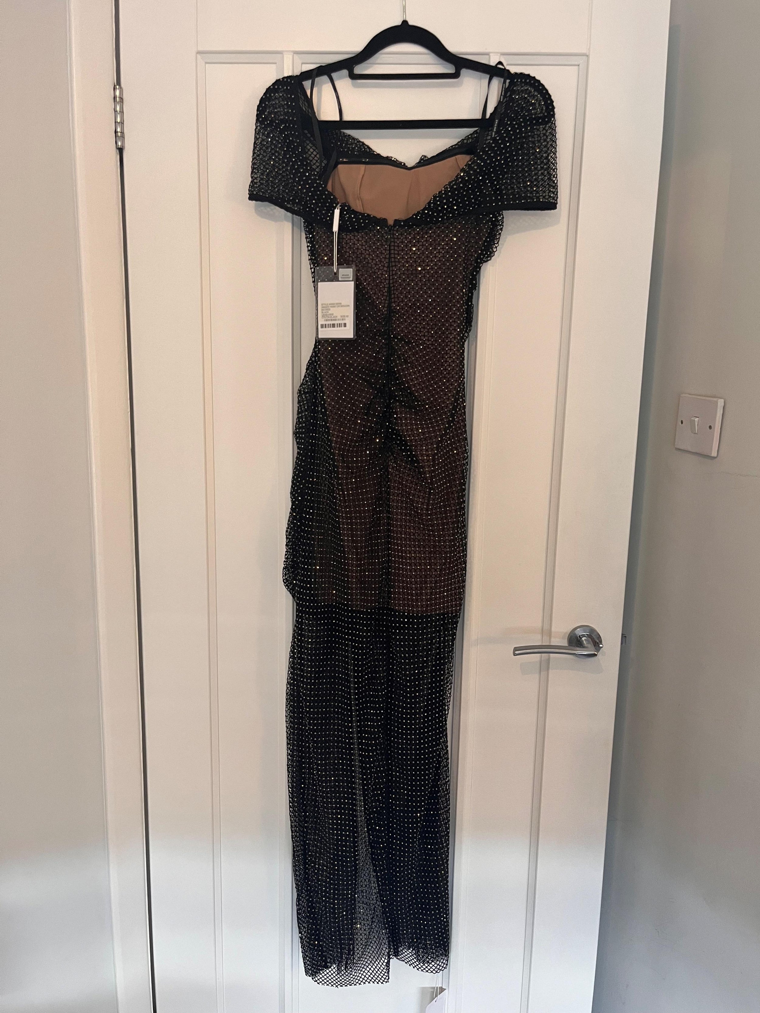 Diamante Fishnet Off Shoulder Midi Dress