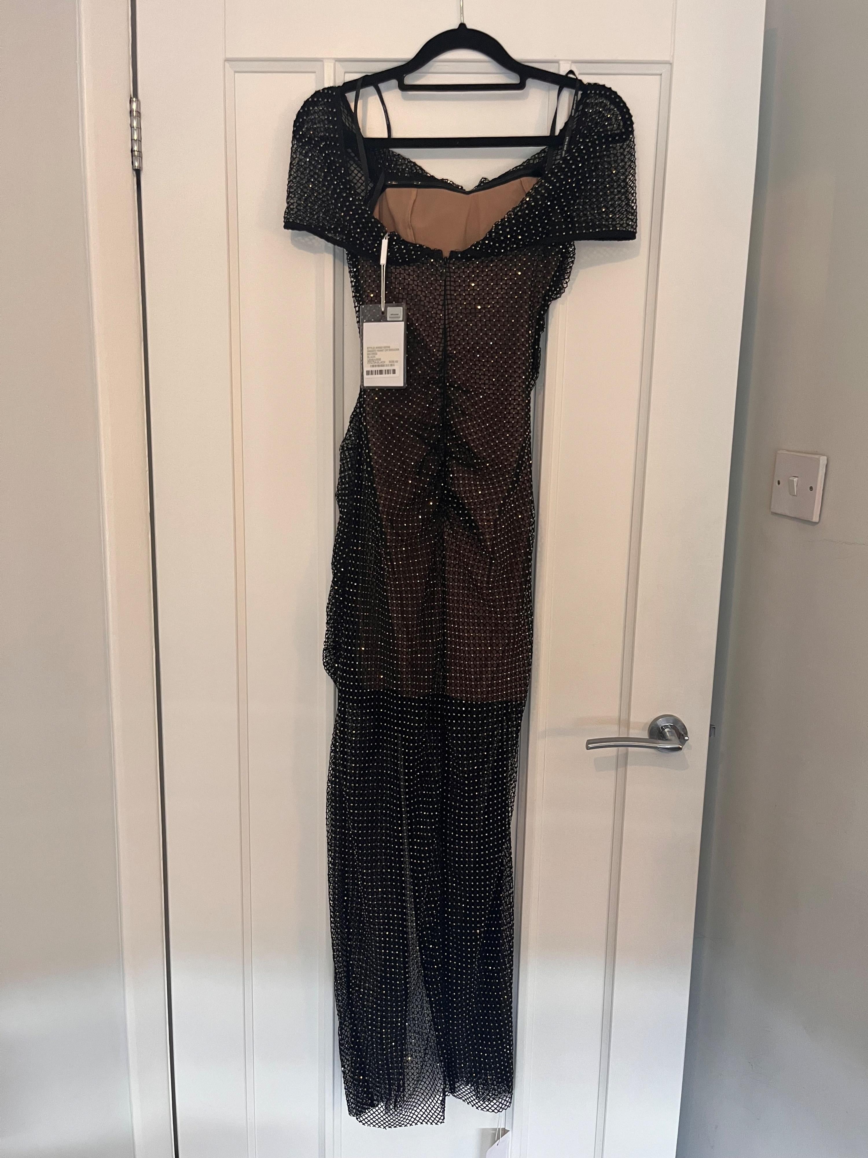 Diamante Fishnet Off Shoulder Midi Dress