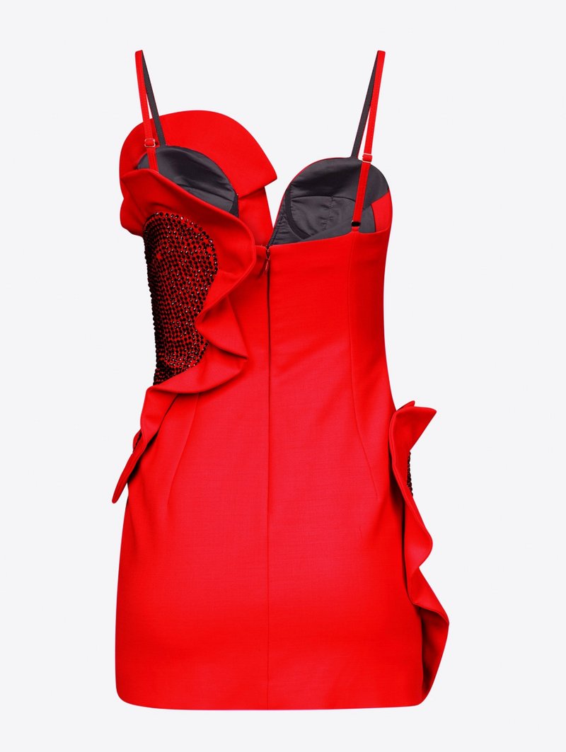 Area  Heart Ruffle Crystal Mini Tank Dress