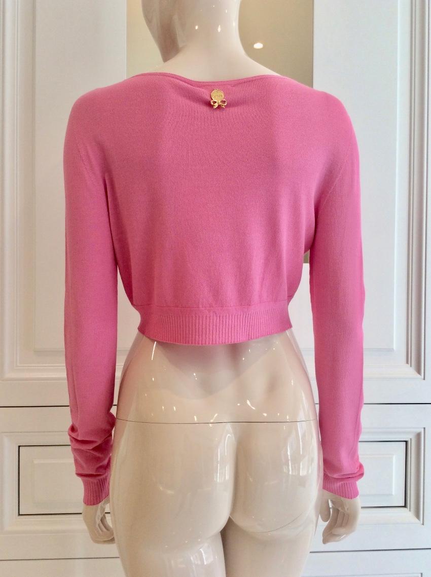 Blumarine Rose Pink Soft Stretch Cropped Cardigan