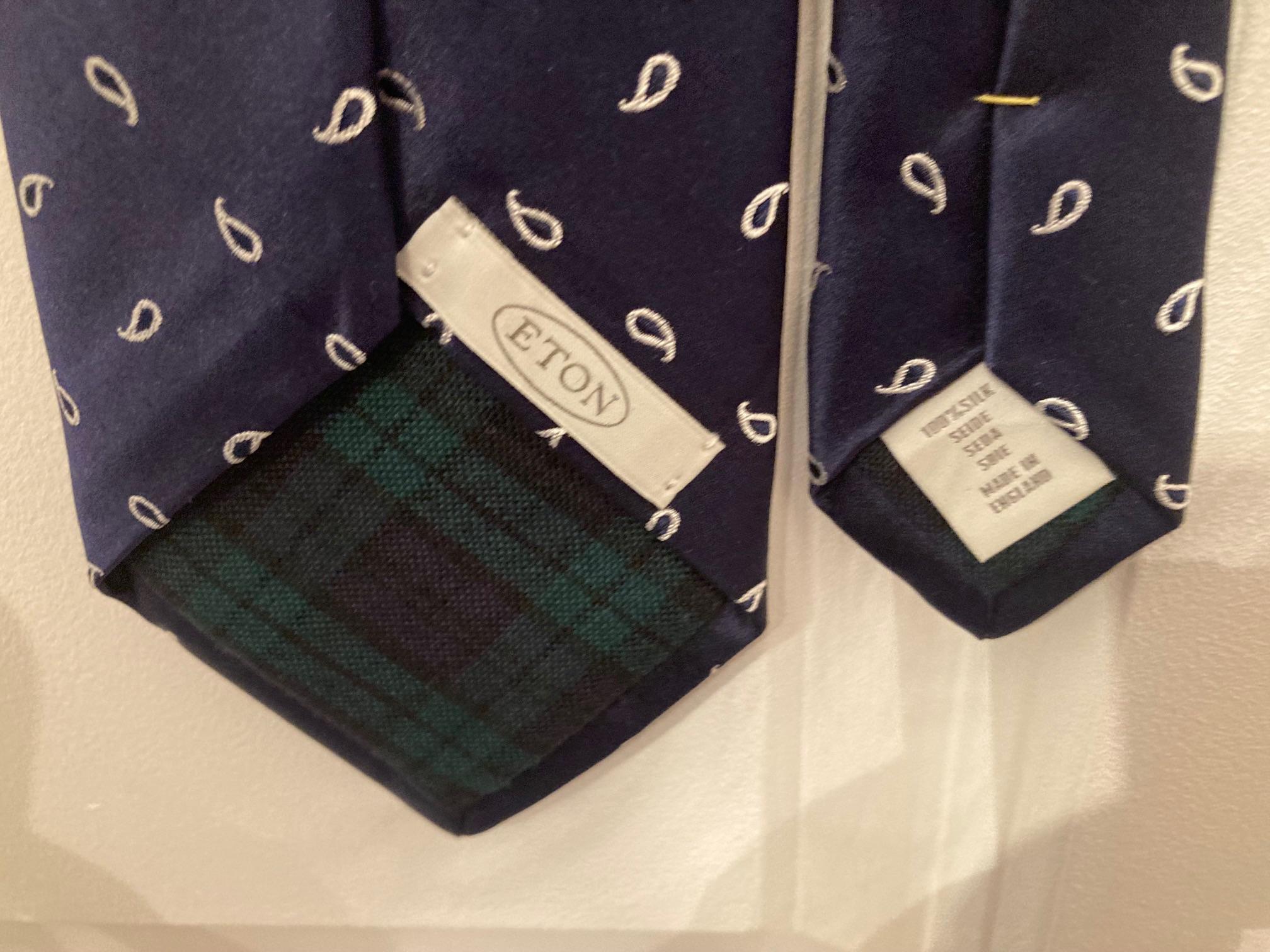 Navy Paisley Silk Tie with Tartan Lining