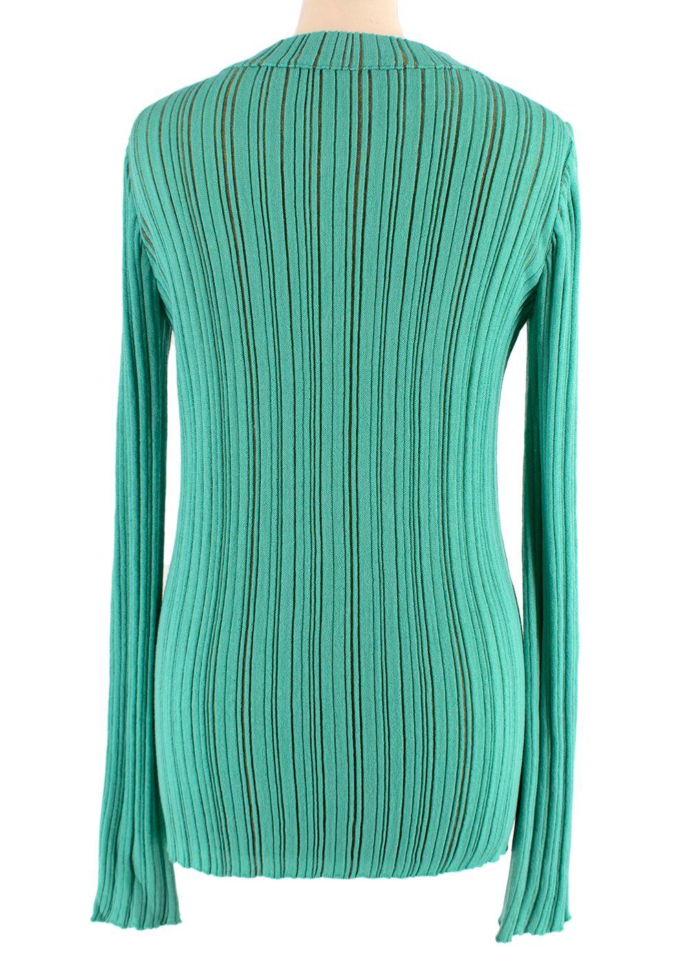 Green Ribbed Knit Cotton Long Sleeved Top