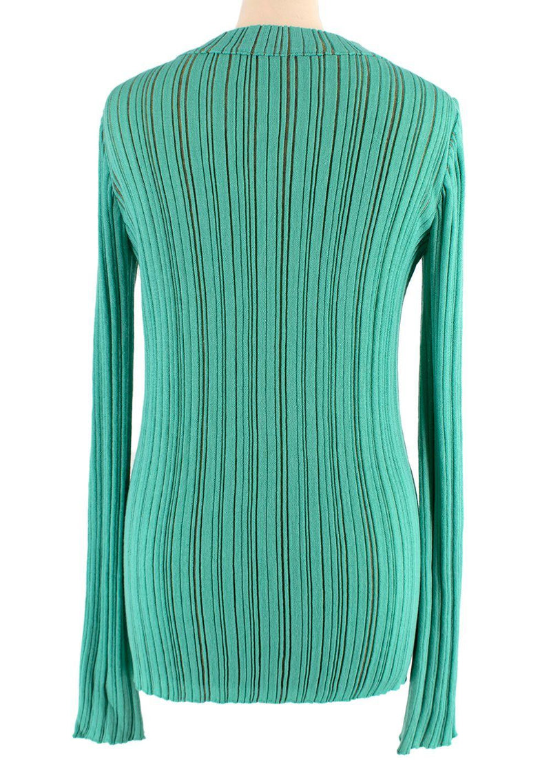 Green Ribbed Knit Cotton Long Sleeved Top