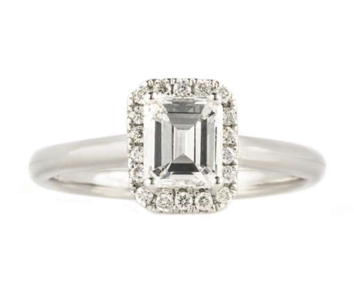 Bespoke White Gold Emerald Cut Diamond Ring 52