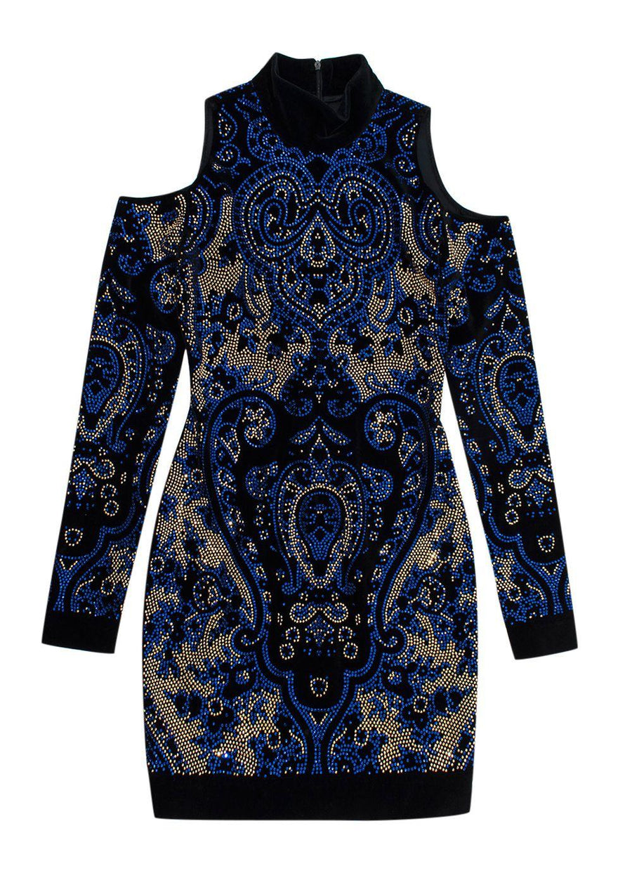 Balmain Cutout crystal-embellished velvet mini dress