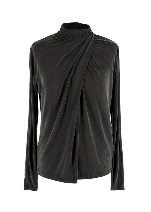 Ganni Charcoal Draped Long Sleeve Top