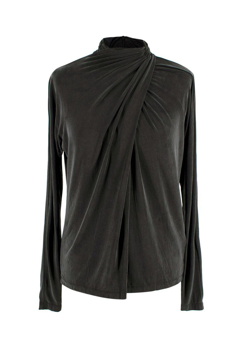 Ganni Charcoal Draped Long Sleeve Top