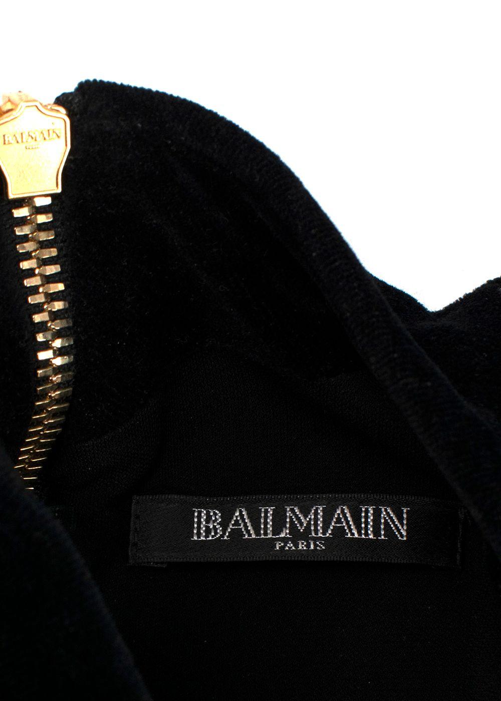 Balmain Black Velvet Cut-Out Structured Mini Dress with Pearl Embellishment