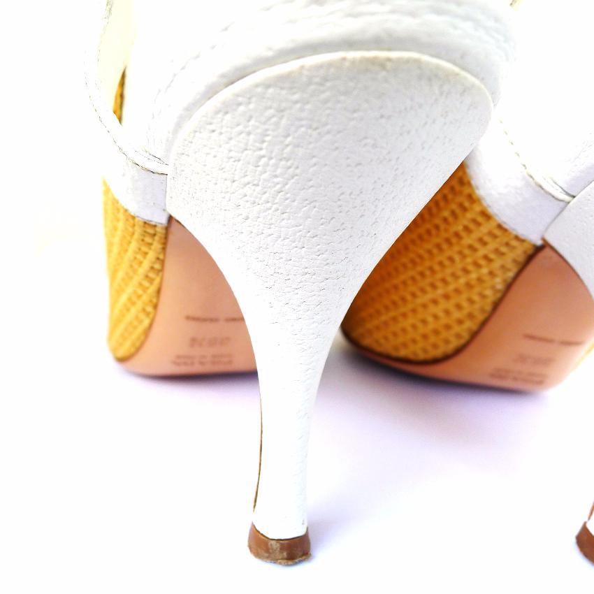 Prada Leather Raffia Slingback Heels