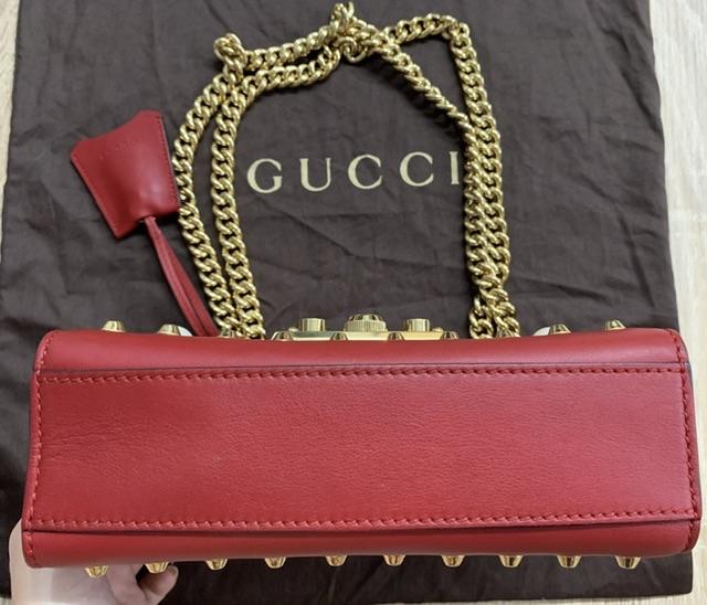 Red Leather Studded Padlock Shoulder Bag