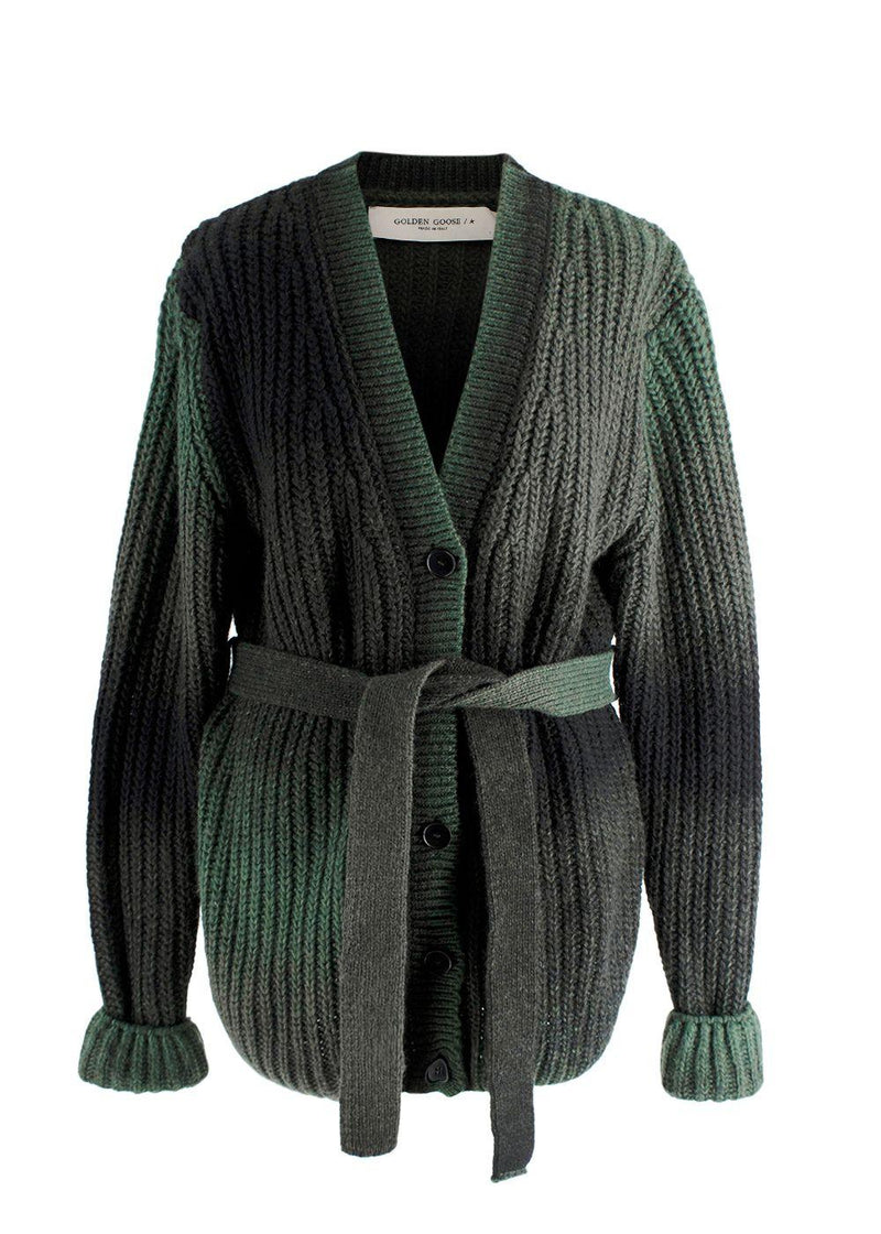 Golden Goose Green Alpaca and Wool Blend Belted Cardigan
