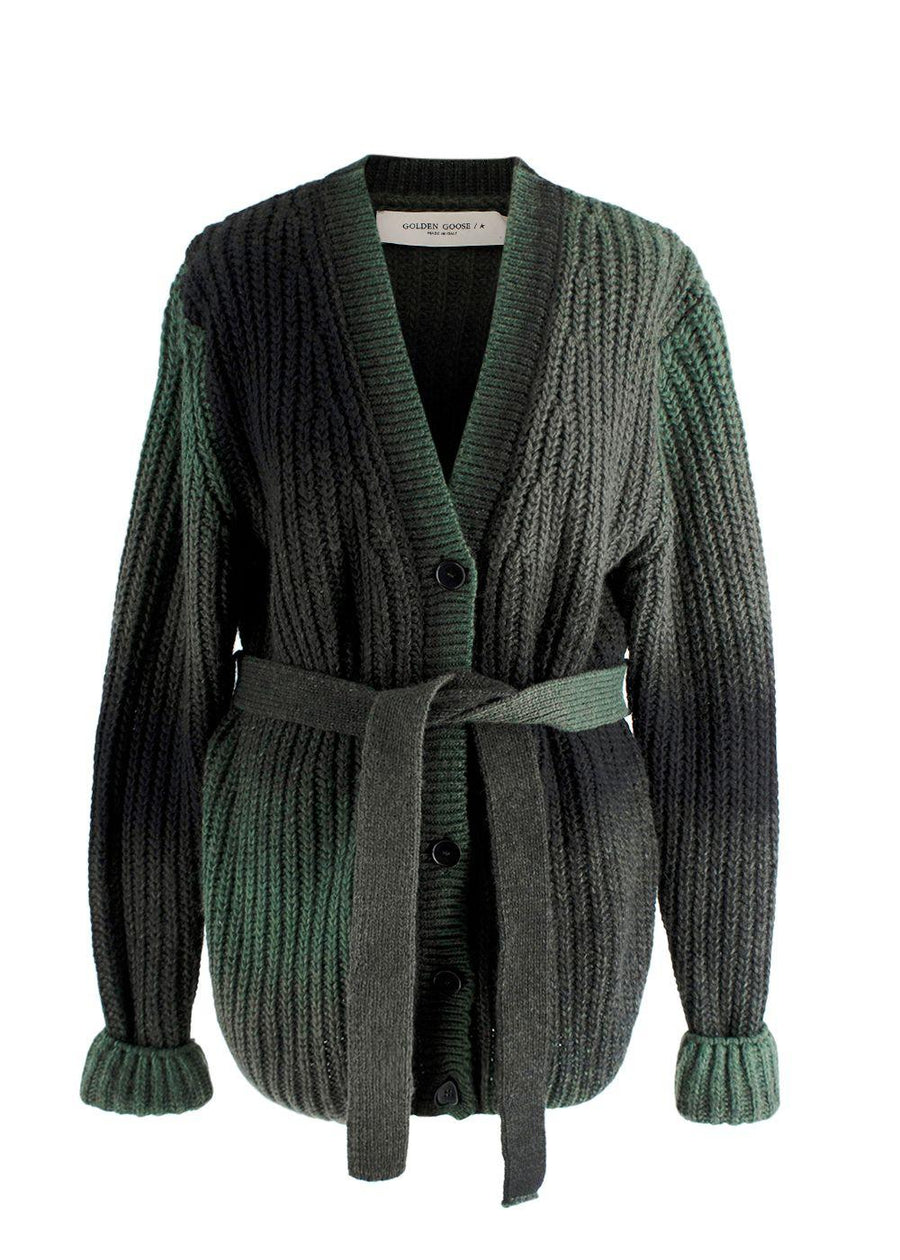 Golden Goose Green Alpaca and Wool Blend Belted Cardigan
