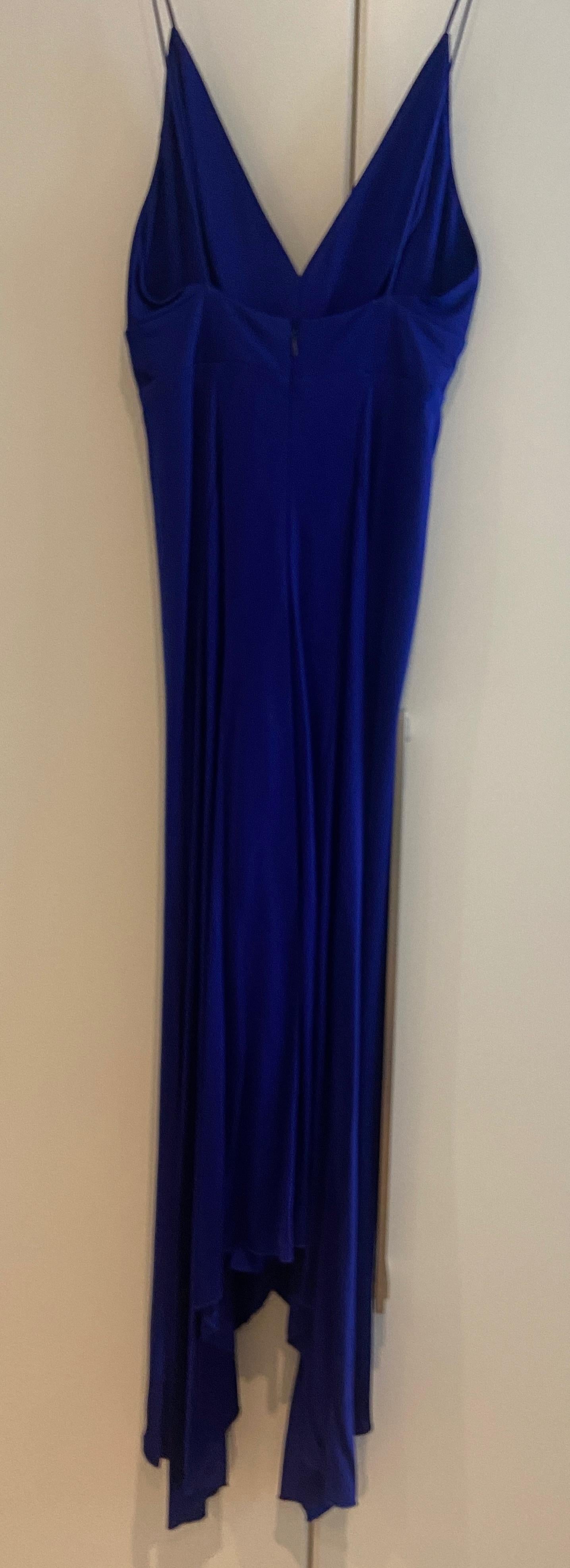Blue Jersey Twist Asymmetric Midi Dress