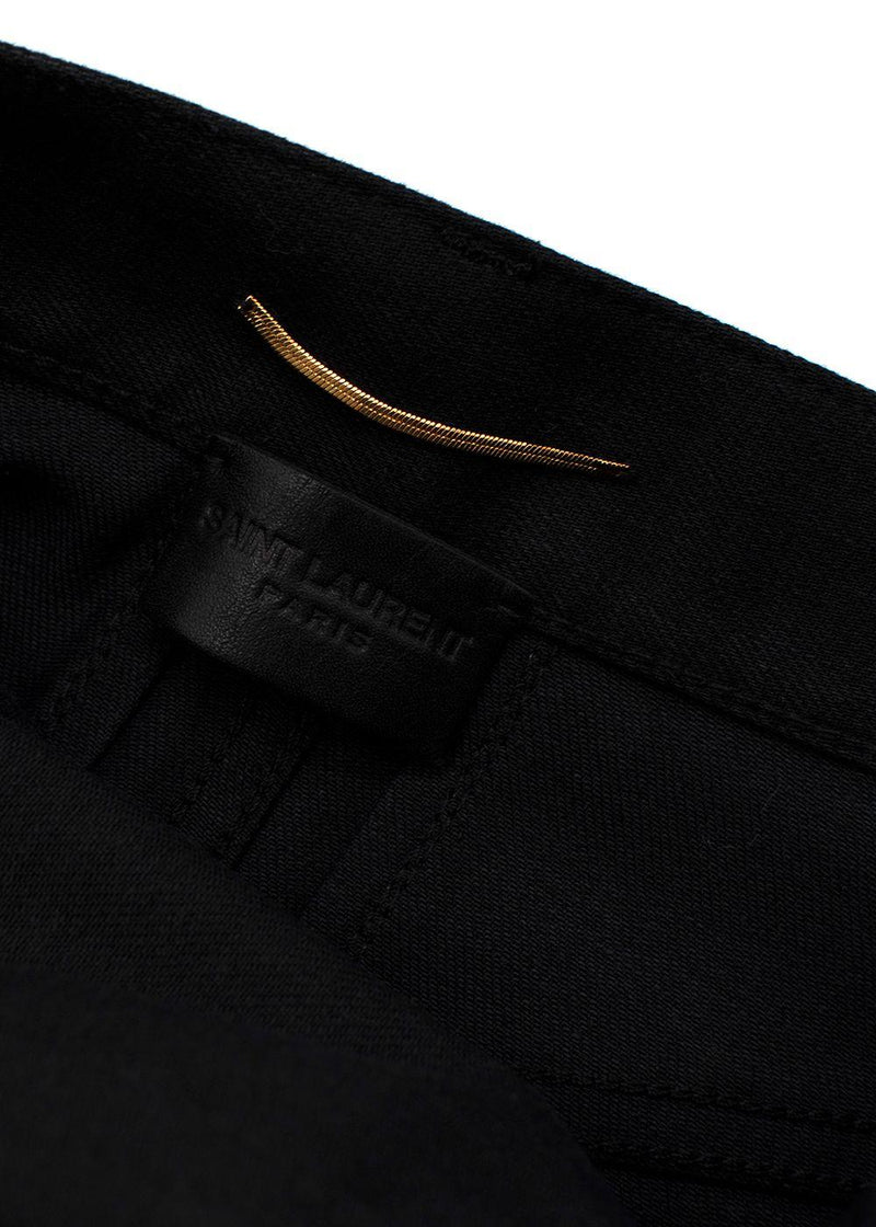 Black Denim Skirt with Silver Studded Leather Fringing
