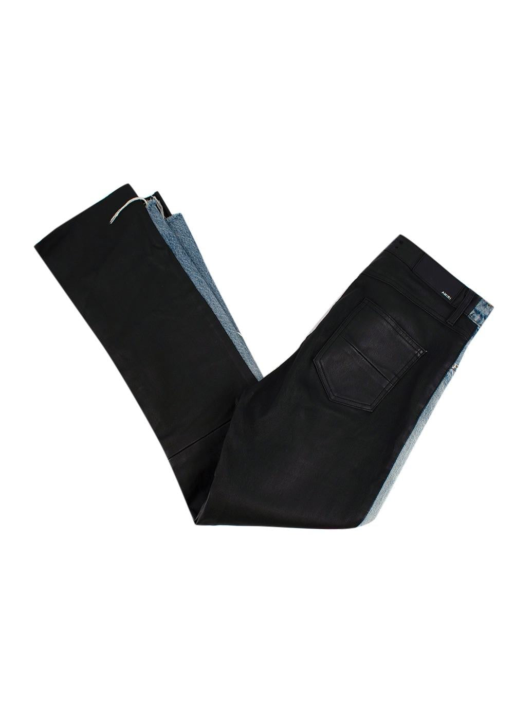 Combo Black Leather & Distressed Denim Jeans