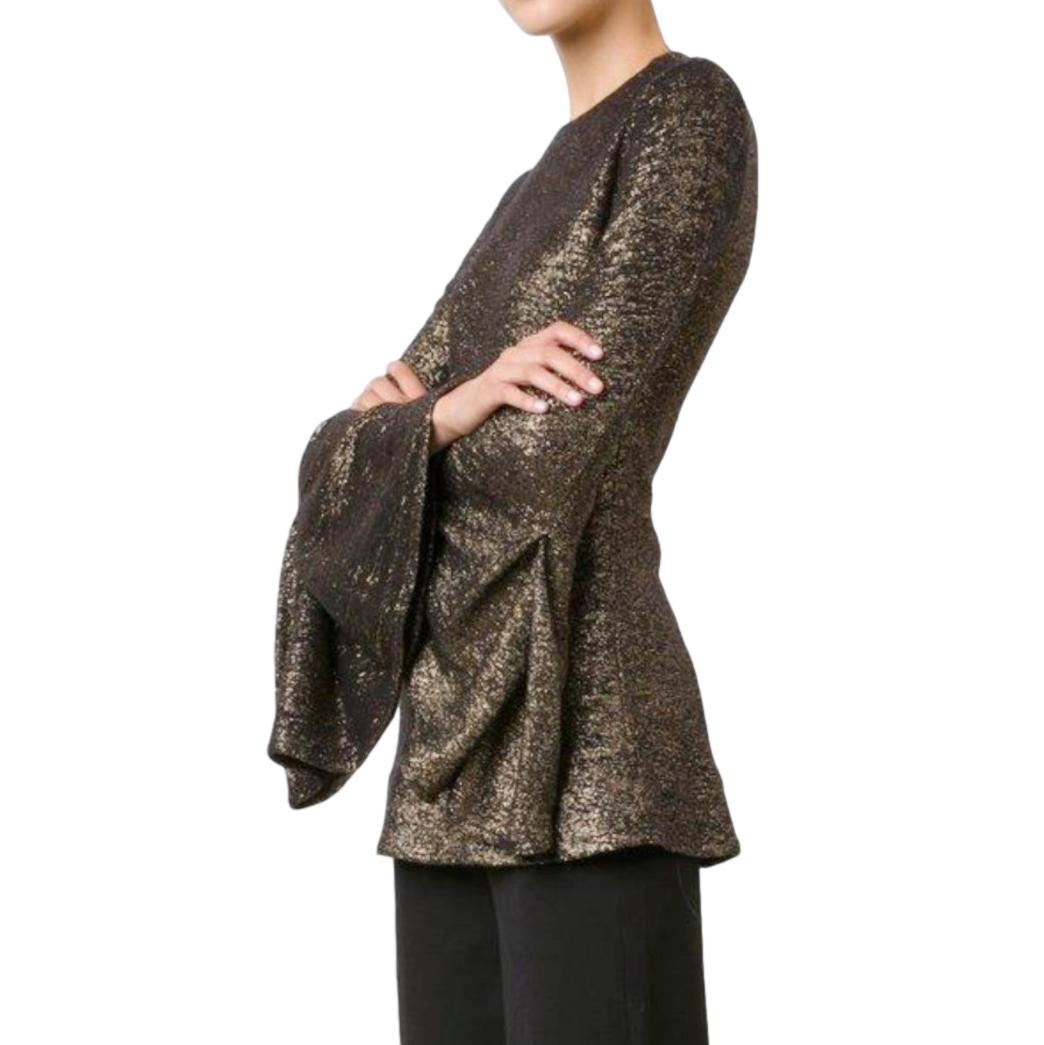 Ellery Black & Gold Brocade Wide Sleeve Top