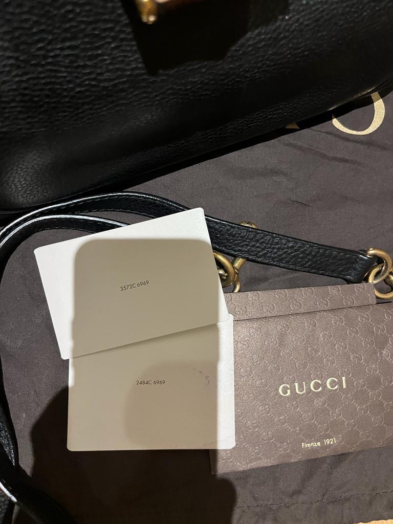 Black Leather Bamboo Top Handle Bag