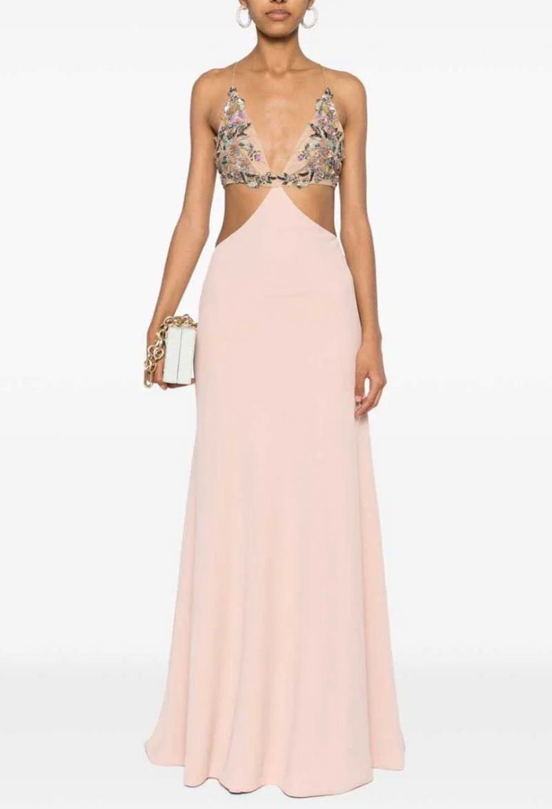 Costarellos  Floral-Appliqué Maxi Dress